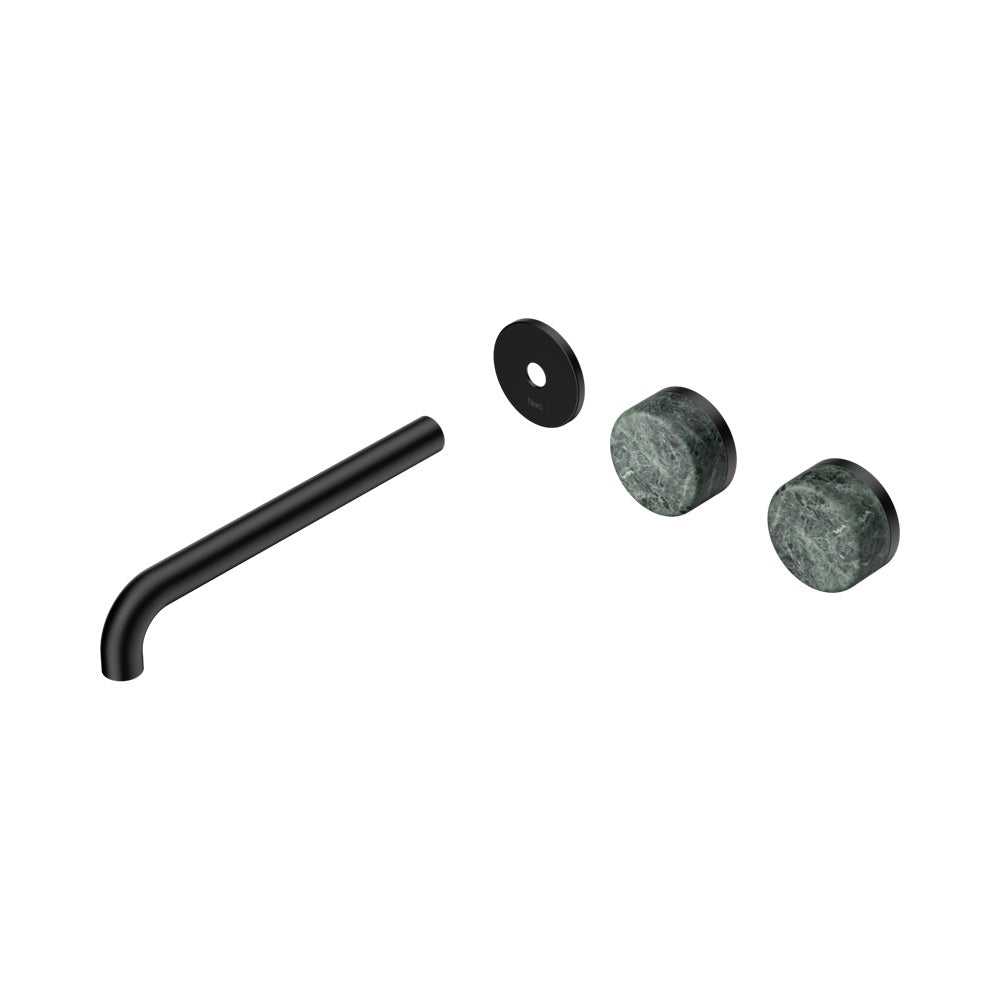 Nero Serenity Wall Basin Set 220mm Offset Spout Trim Kit Only Verde Alpi Handle Matte Black 24D105MB