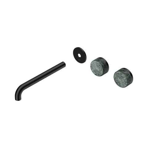 Nero Serenity Wall Basin Set 220mm Offset Spout Trim Kit Only Verde Alpi Handle Matte Black 24D105MB