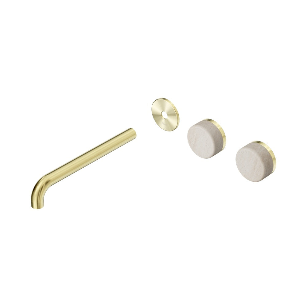 Nero Serenity Wall Basin Set 220mm Offset Spout Trim Kit Only Rome Travertine Handle Brushed Gold 24D106BG