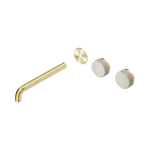 Nero Serenity Wall Basin Set 220mm Offset Spout Trim Kit Only Rome Travertine Handle Brushed Gold 24D106BG