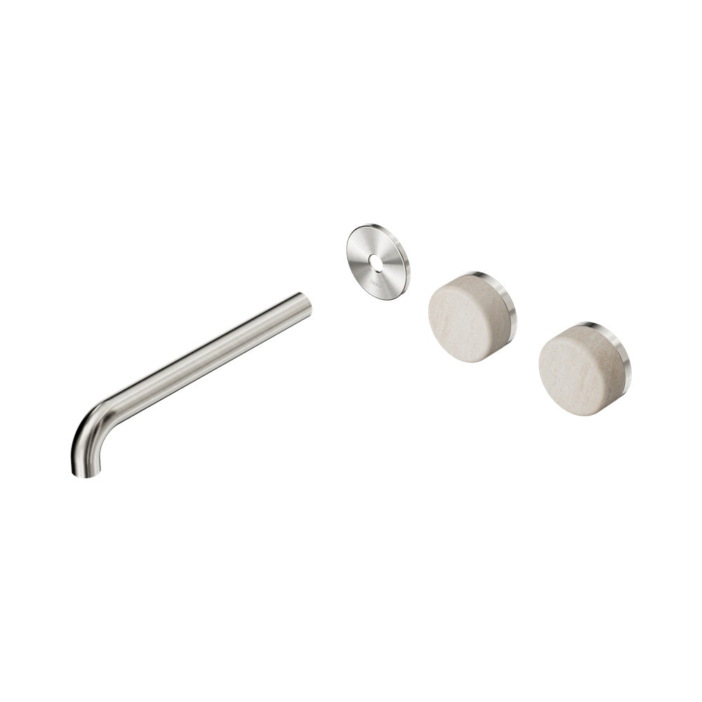 Nero Serenity Wall Basin Set 220mm Offset Spout Trim Kit Only Rome Travertine Handle Brushed Nickel 24D106BN