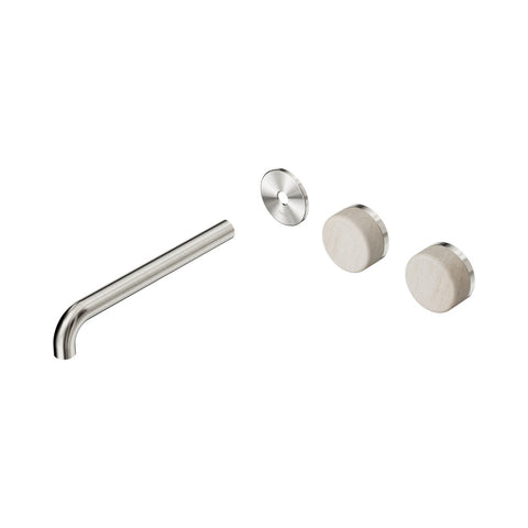Nero Serenity Wall Basin Set 220mm Offset Spout Trim Kit Only Rome Travertine Handle Brushed Nickel 24D106BN