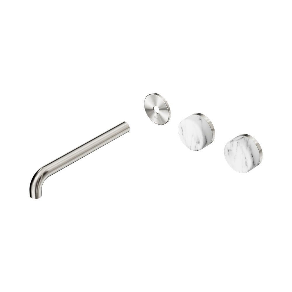 Nero Serenity Wall Basin Set 220mm Offset Spout Trim Kit Only Arabescato Corchia Handle Brushed Nickel 24D107BN