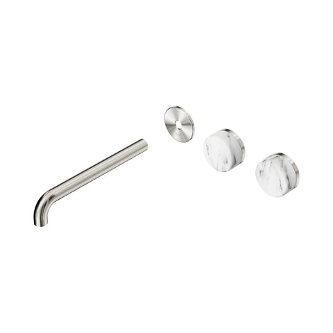 Nero Serenity Wall Basin Set 220mm Offset Spout Trim Kit Only Arabescato Corchia Handle Brushed Nickel 24D107BN