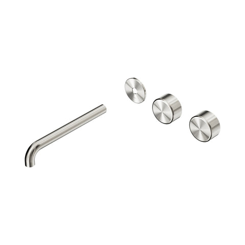 Nero Serenity Wall Basin Set 220mm Offset Spout Trim Kit Only Metal Handle Brushed Nickel 24D109BN