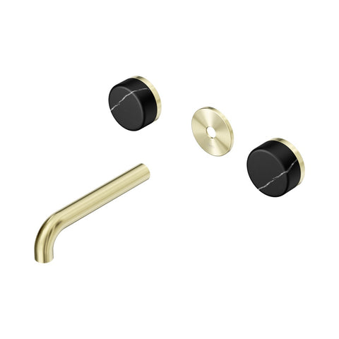 Nero Serenity Wall Basin Set 160mm Spout Trim Kit Only Marquina Black Handle Brushed Gold 24D110BG