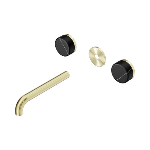Nero Serenity Wall Basin Set 185mm Spout Trim Kit Only Marquina Black Handle Brushed Gold 24D111BG