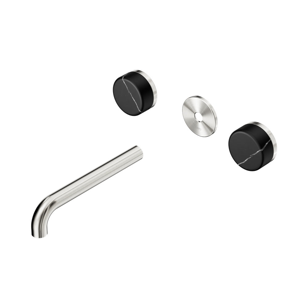 Nero Serenity Wall Basin Set 185mm Spout Trim Kit Only Marquina Black Handle Brushed Nickel 24D111BN