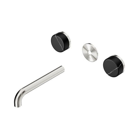 Nero Serenity Wall Basin Set 185mm Spout Trim Kit Only Marquina Black Handle Brushed Nickel 24D111BN