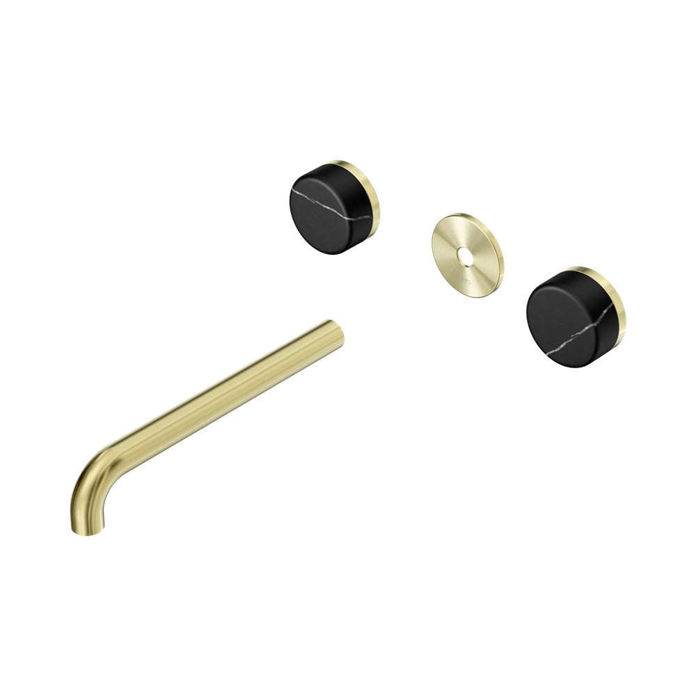 Nero Serenity Wall Basin Set 220mm Spout Trim Kit Only Marquina Black Handle Brushed Gold 24D112BG