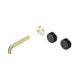 Nero Serenity Wall Basin Set 160mm Offset Spout Trim Kit Only Marquina Black Handle Brushed Gold 24D113BG