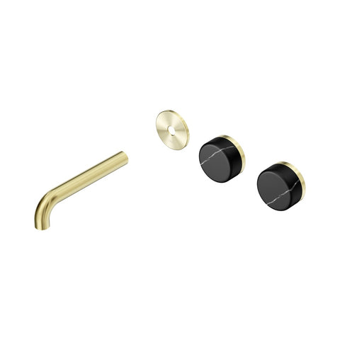 Nero Serenity Wall Basin Set 160mm Offset Spout Trim Kit Only Marquina Black Handle Brushed Gold 24D113BG