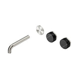 Nero Serenity Wall Basin Set 160mm Offset Spout Trim Kit Only Marquina Black Handle Brushed Nickel 24D113BN