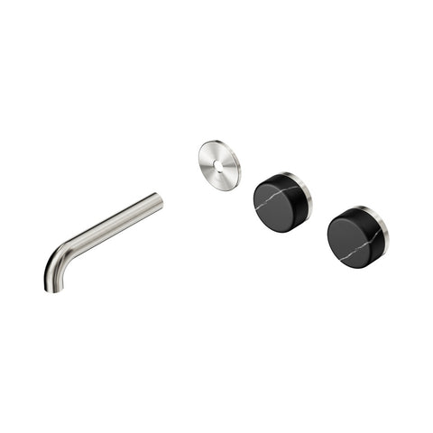 Nero Serenity Wall Basin Set 160mm Offset Spout Trim Kit Only Marquina Black Handle Brushed Nickel 24D113BN