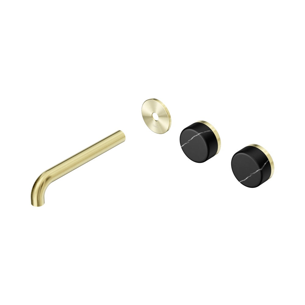 Nero Serenity Wall Basin Set 185mm Offset Spout Trim Kit Only Marquina Black Handle Brushed Gold 24D114BG