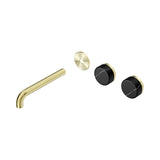 Nero Serenity Wall Basin Set 185mm Offset Spout Trim Kit Only Marquina Black Handle Brushed Gold 24D114BG