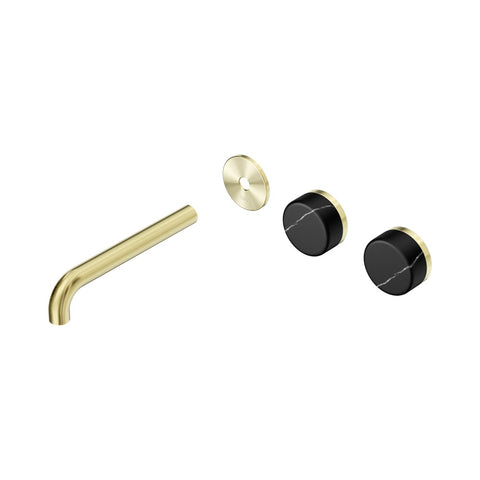 Nero Serenity Wall Basin Set 185mm Offset Spout Trim Kit Only Marquina Black Handle Brushed Gold 24D114BG