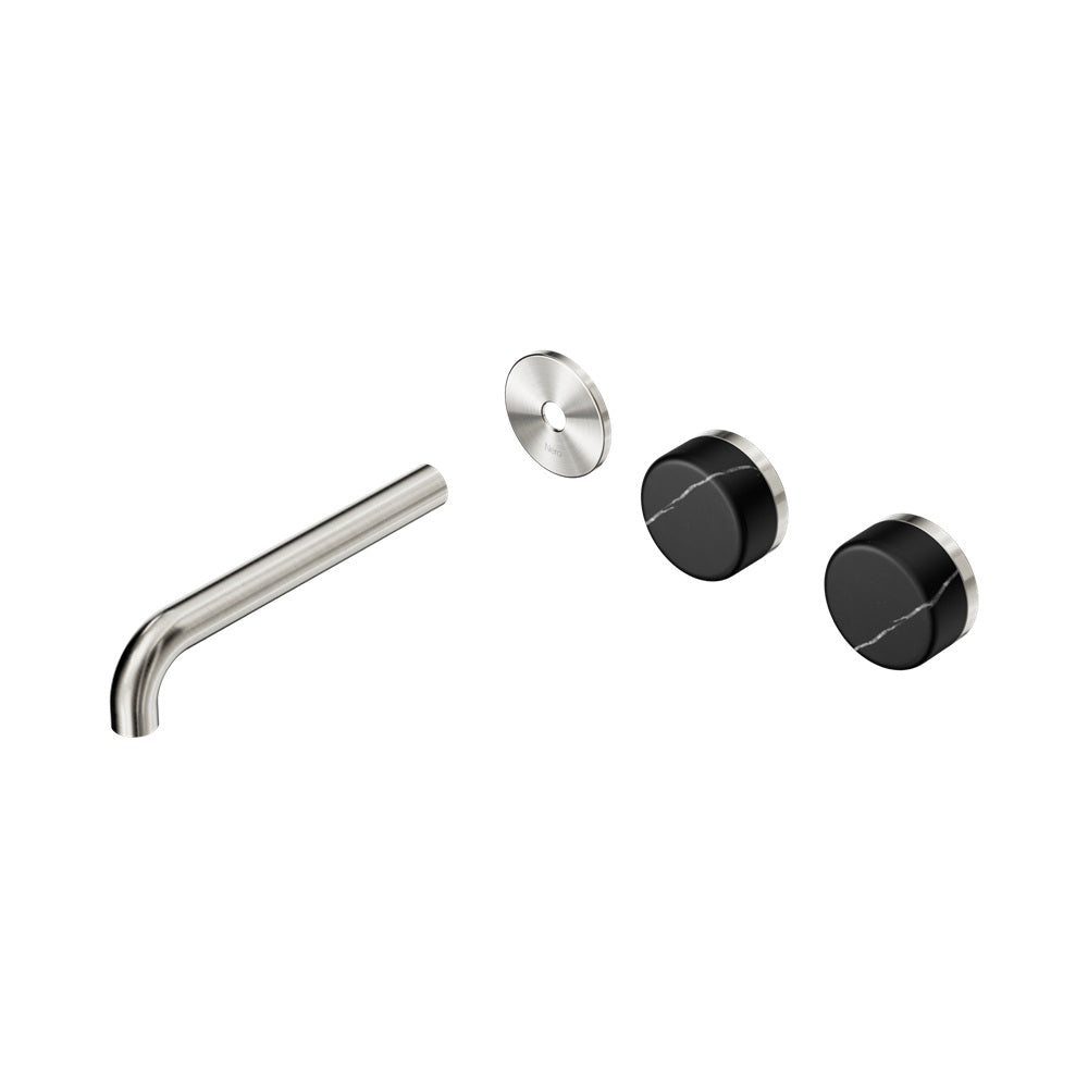 Nero Serenity Wall Basin Set 185mm Offset Spout Trim Kit Only Marquina Black Handle Brushed Nickel 24D114BN