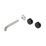 Nero Serenity Wall Basin Set 185mm Offset Spout Trim Kit Only Marquina Black Handle Brushed Nickel 24D114BN