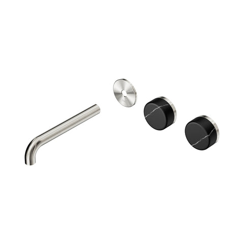 Nero Serenity Wall Basin Set 185mm Offset Spout Trim Kit Only Marquina Black Handle Brushed Nickel 24D114BN