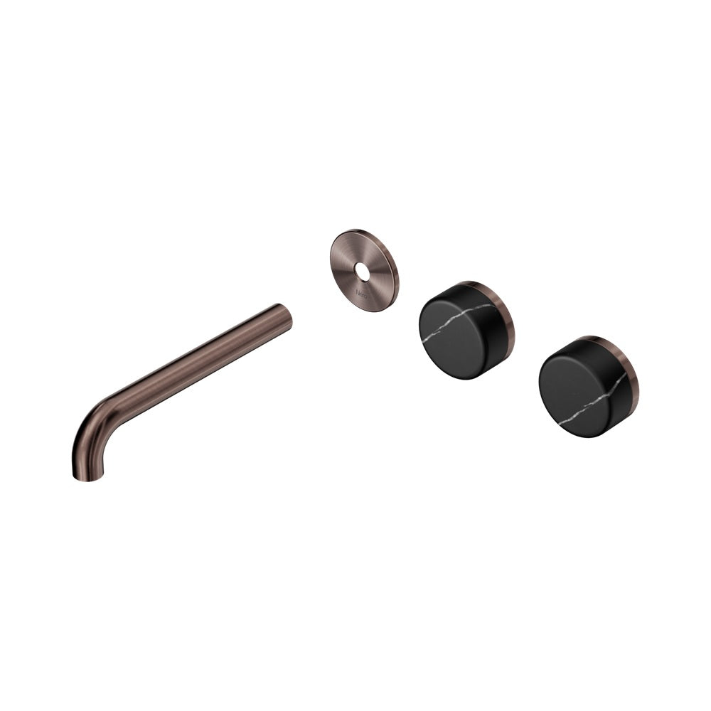 Nero Serenity Wall Basin Set 185mm Offset Spout Trim Kit Only Marquina Black Handle Brushed Bronze 24D114BZ