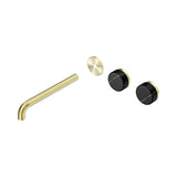 Nero Serenity Wall Basin Set 220mm Offset Spout Trim Kit Only Marquina Black Handle Brushed Gold 24D115BG