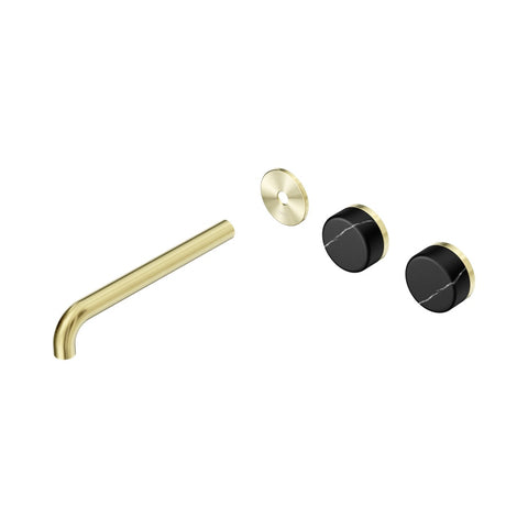 Nero Serenity Wall Basin Set 220mm Offset Spout Trim Kit Only Marquina Black Handle Brushed Gold 24D115BG
