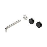 Nero Serenity Wall Basin Set 220mm Offset Spout Trim Kit Only Marquina Black Handle Brushed Nickel 24D115BN
