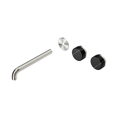 Nero Serenity Wall Basin Set 220mm Offset Spout Trim Kit Only Marquina Black Handle Brushed Nickel 24D115BN