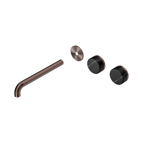 Nero Serenity Wall Basin Set 220mm Offset Spout Trim Kit Only Marquina Black Handle Brushed Bronze 24D115BZ