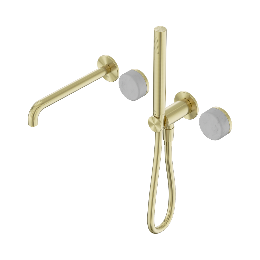 Nero Serenity Progressive Shower System 220mm Spout Slim Shower Trim Kit Only Carrara Handle Brushed Gold 24E079BG