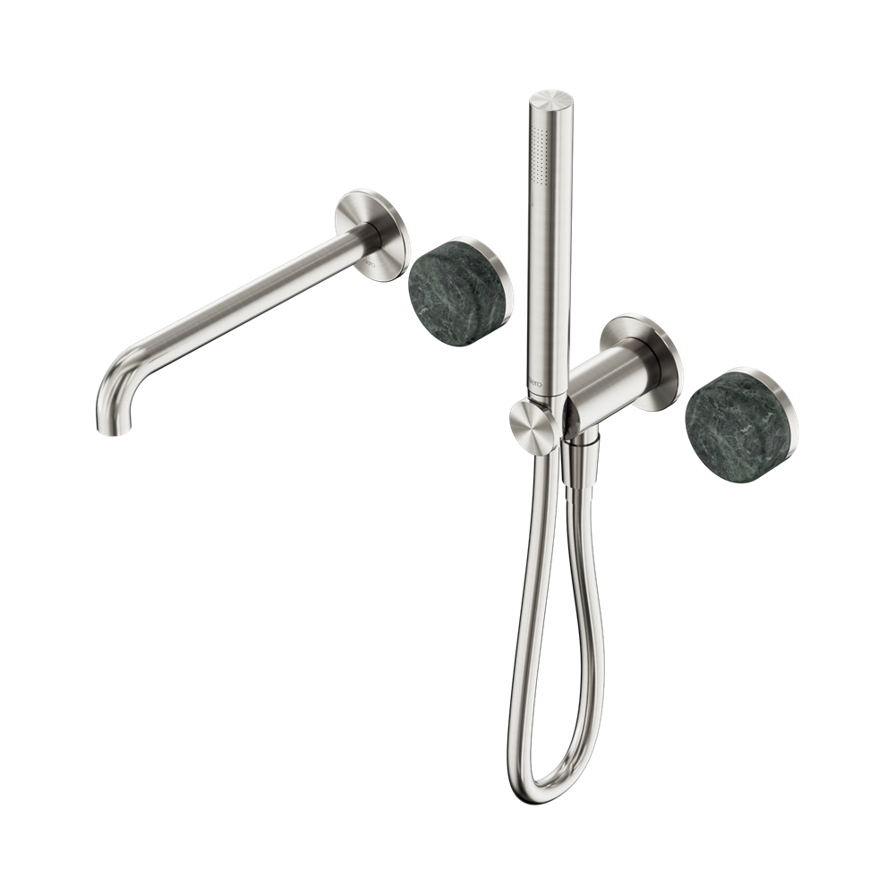 Nero Serenity Progressive Shower System 220mm Spout Slim Shower Trim Kit Only Verde Alpi Handle Brushed Nickel 24E080BN