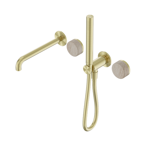 Nero Serenity Progressive Shower System 220mm Spout Slim Shower Trim Kit Only Rome Travertine Handle Brushed Gold 24E081BG