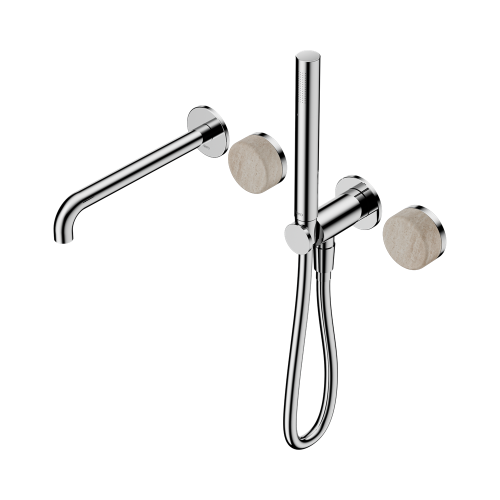 Nero Serenity Progressive Shower System 220mm Spout Slim Shower Trim Kit Only Rome Travertine Handle Chrome 24E081CH
