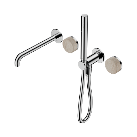 Nero Serenity Progressive Shower System 220mm Spout Slim Shower Trim Kit Only Rome Travertine Handle Chrome 24E081CH