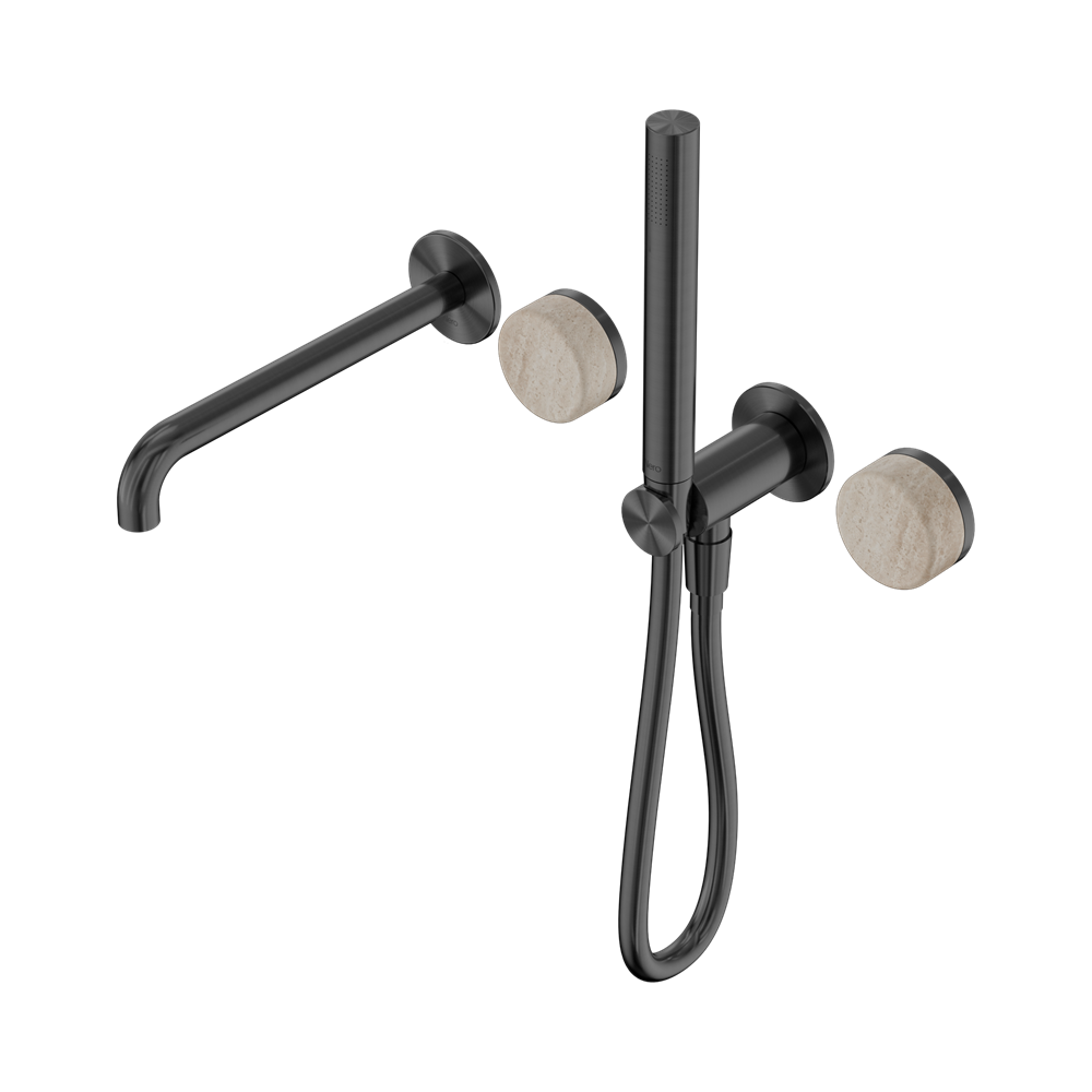 Nero Serenity Progressive Shower System 220mm Spout Slim Shower Trim Kit Only Rome Travertine Handle Gunmetal 24E081GM