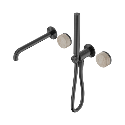 Nero Serenity Progressive Shower System 220mm Spout Slim Shower Trim Kit Only Rome Travertine Handle Gunmetal 24E081GM