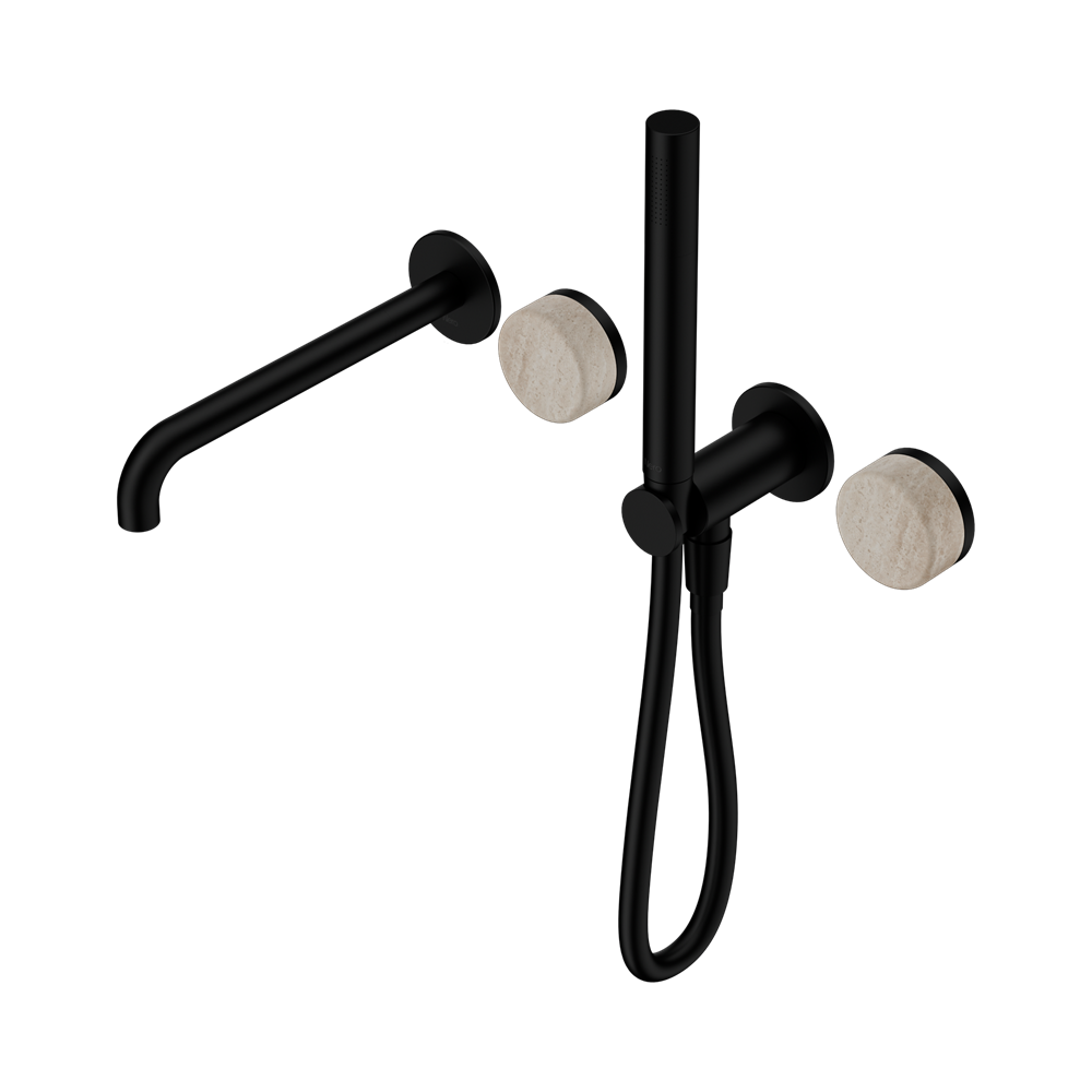 Nero Serenity Progressive Shower System 220mm Spout Slim Shower Trim Kit Only Rome Travertine Handle Matte Black 24E081MB