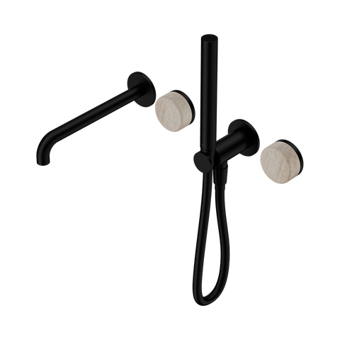 Nero Serenity Progressive Shower System 220mm Spout Slim Shower Trim Kit Only Rome Travertine Handle Matte Black 24E081MB
