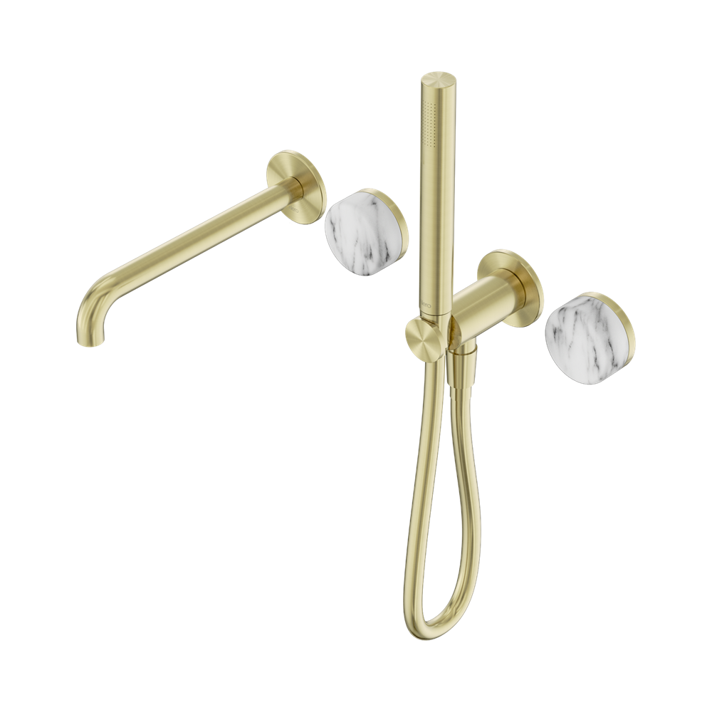 Nero Serenity Progressive Shower System 220mm Spout Slim Shower Trim Kit Only Arabescato Corchia Handle Brushed Gold 24E082BG