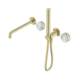 Nero Serenity Progressive Shower System 220mm Spout Slim Shower Trim Kit Only Arabescato Corchia Handle Brushed Gold 24E082BG