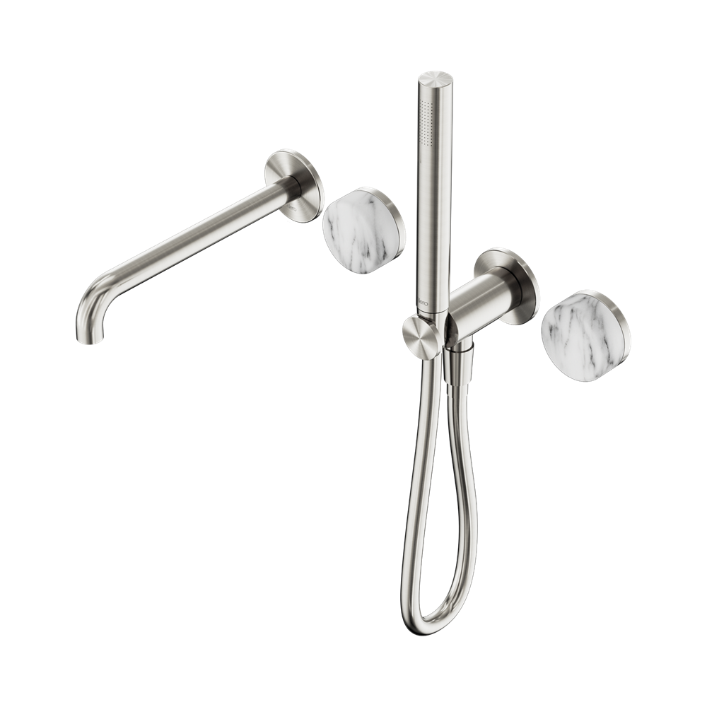 Nero Serenity Progressive Shower System 220mm Spout Slim Shower Trim Kit Only Arabescato Corchia Handle Brushed Nickel 24E082BN