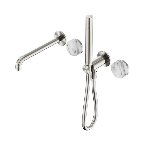 Nero Serenity Progressive Shower System 220mm Spout Slim Shower Trim Kit Only Arabescato Corchia Handle Brushed Nickel 24E082BN