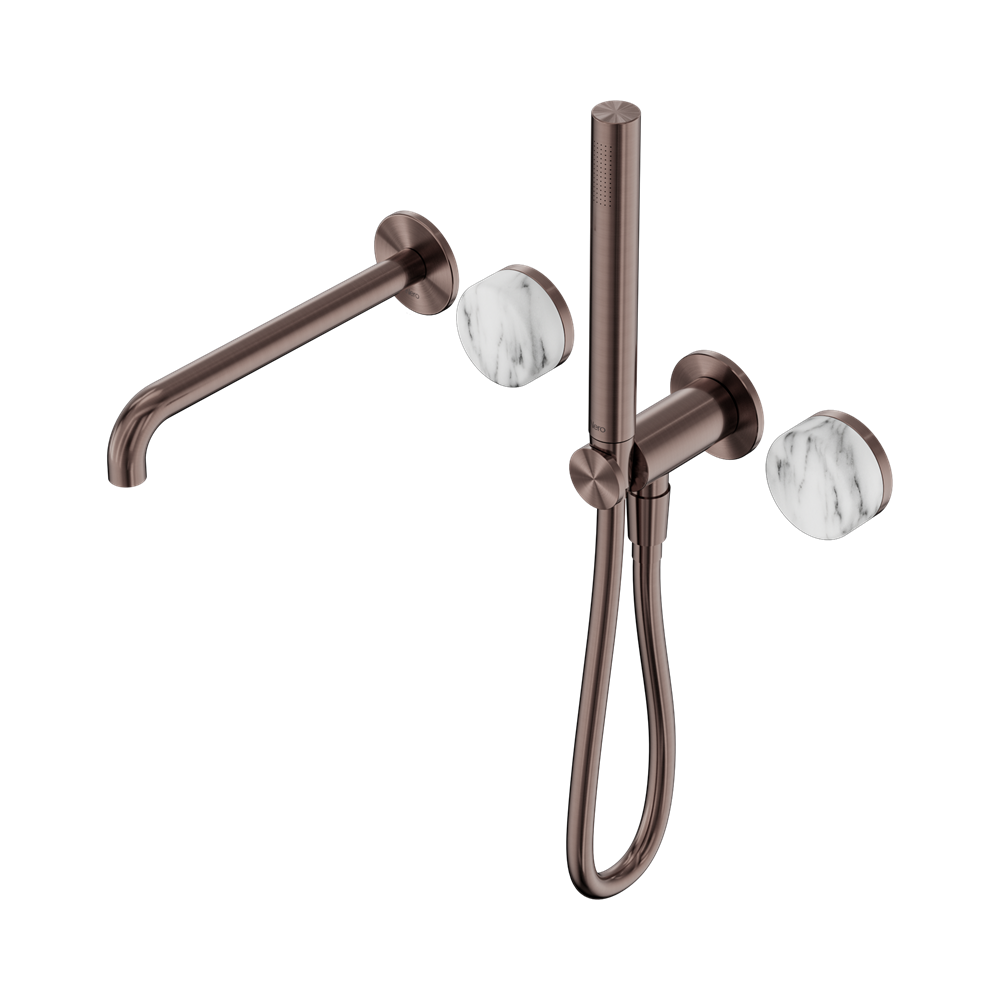 Nero Serenity Progressive Shower System 220mm Spout Slim Shower Trim Kit Only Arabescato Corchia Handle Brushed Bronze 24E082BZ
