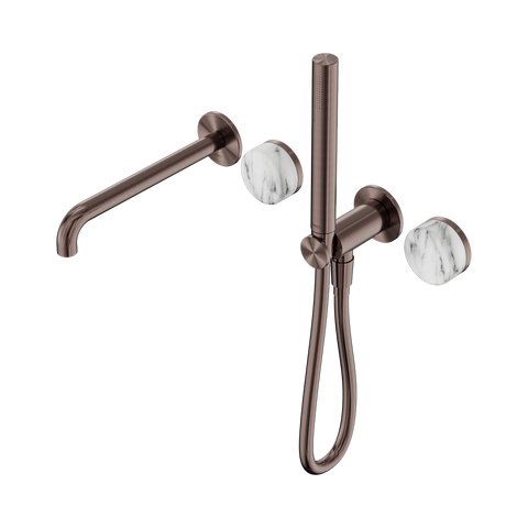 Nero Serenity Progressive Shower System 220mm Spout Slim Shower Trim Kit Only Arabescato Corchia Handle Brushed Bronze 24E082BZ