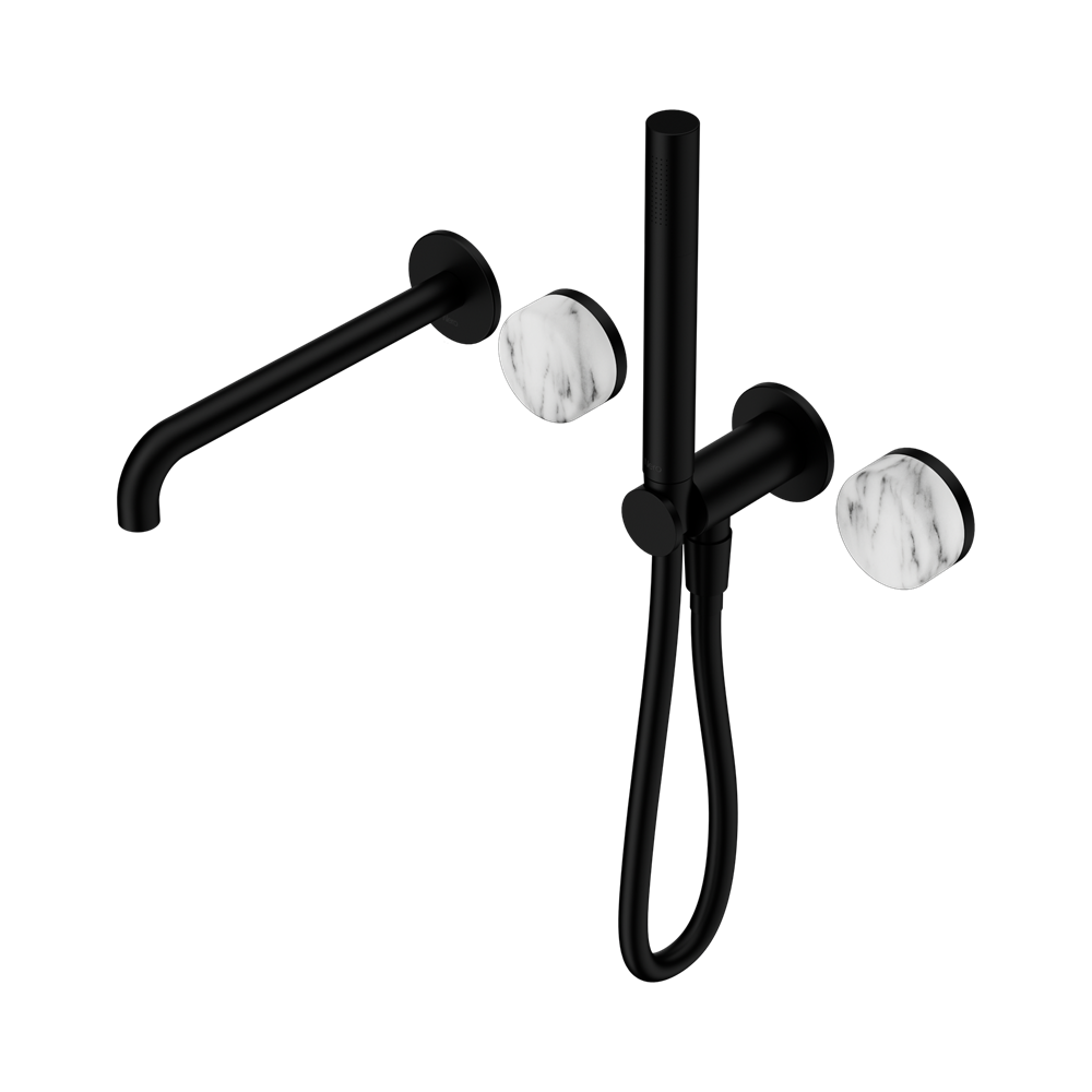 Nero Serenity Progressive Shower System 220mm Spout Slim Shower Trim Kit Only Arabescato Corchia Handle Matte Black 24E082MB