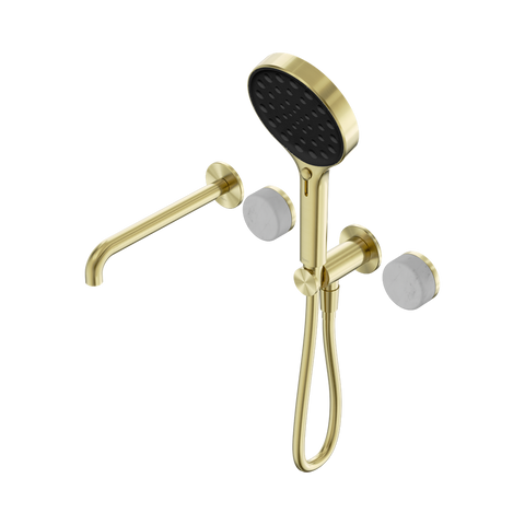 Nero Serenity Progressive Shower System 220mm Spout Serenity Shower Trim Kit Only Carrara Handle Brushed Gold 24E085BG