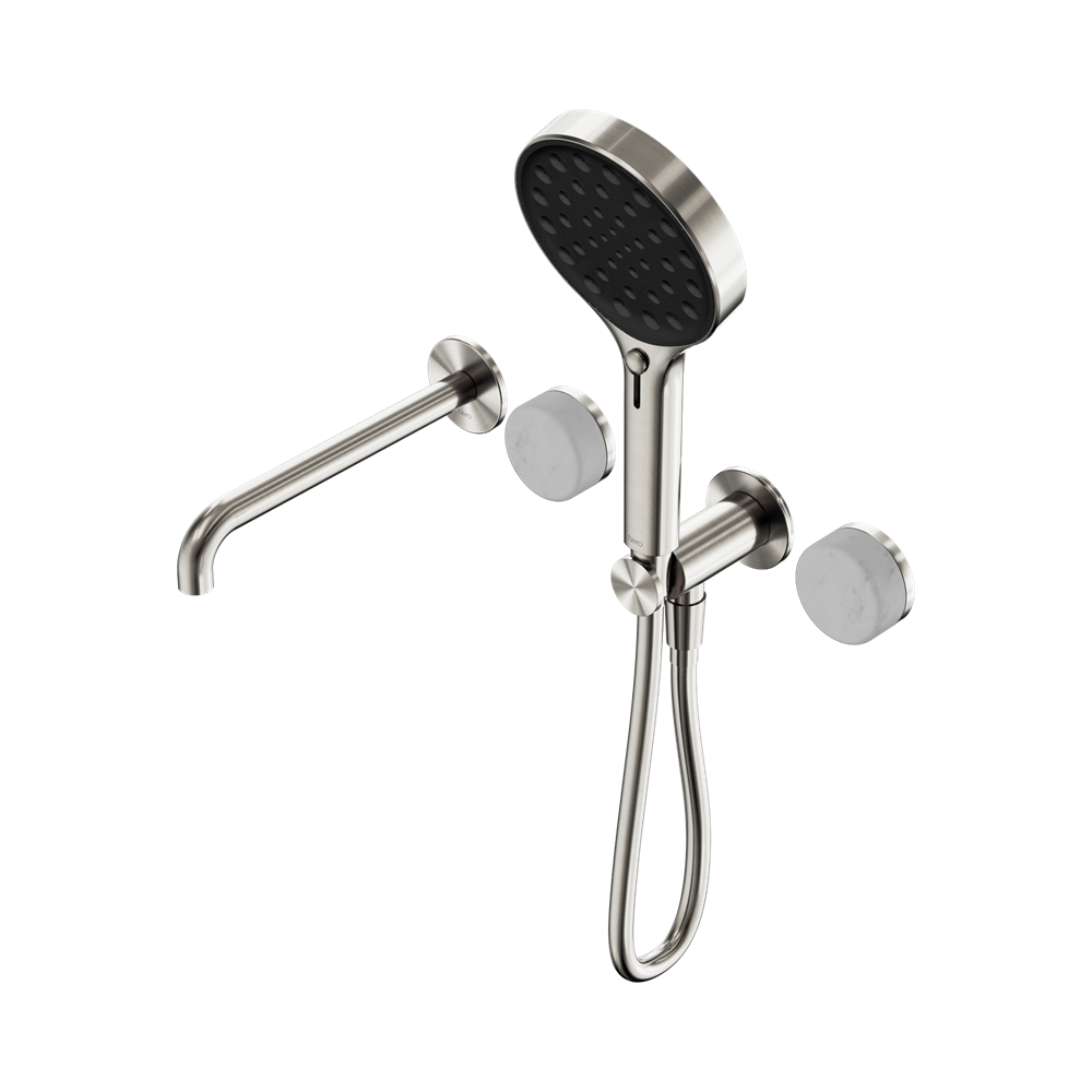 Nero Serenity Progressive Shower System 220mm Spout Serenity Shower Trim Kit Only Carrara Handle Brushed Nickel 24E085BN