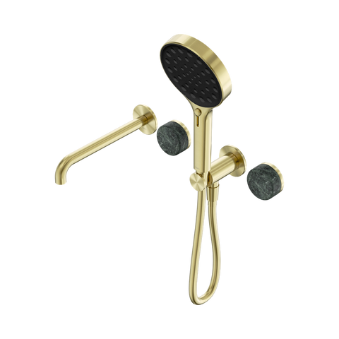 Nero Serenity Progressive Shower System 220mm Spout Serenity Shower Trim Kit Only Verde Alpi Handle Brushed Gold 24E086BG