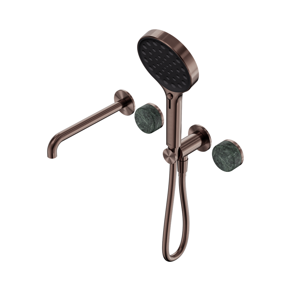 Nero Serenity Progressive Shower System 220mm Spout Serenity Shower Trim Kit Only Verde Alpi Handle Brushed Bronze 24E086BZ